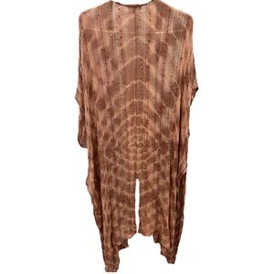 Free People Bronze Tie Dye Shimmer Crochet Kimono Maxi Kaftan Duster Coverup